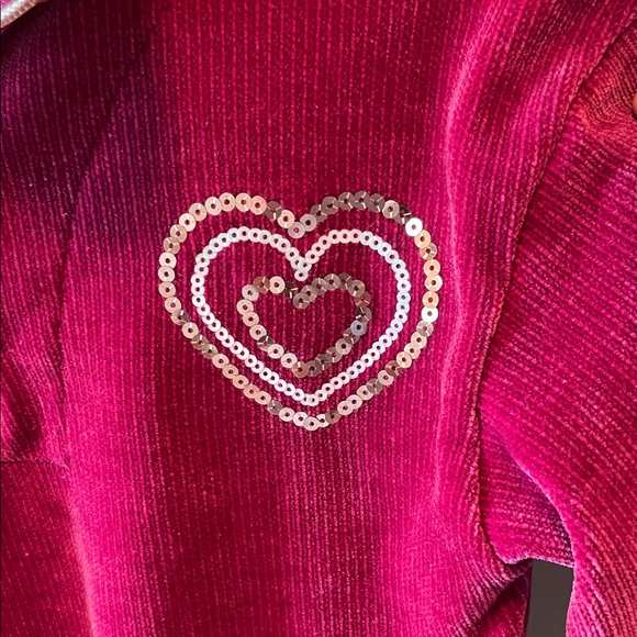 Vince Camuto Girls Magenta Velour Sweatshirt with Sequin Hearts Size 12 - Picture 3 of 9